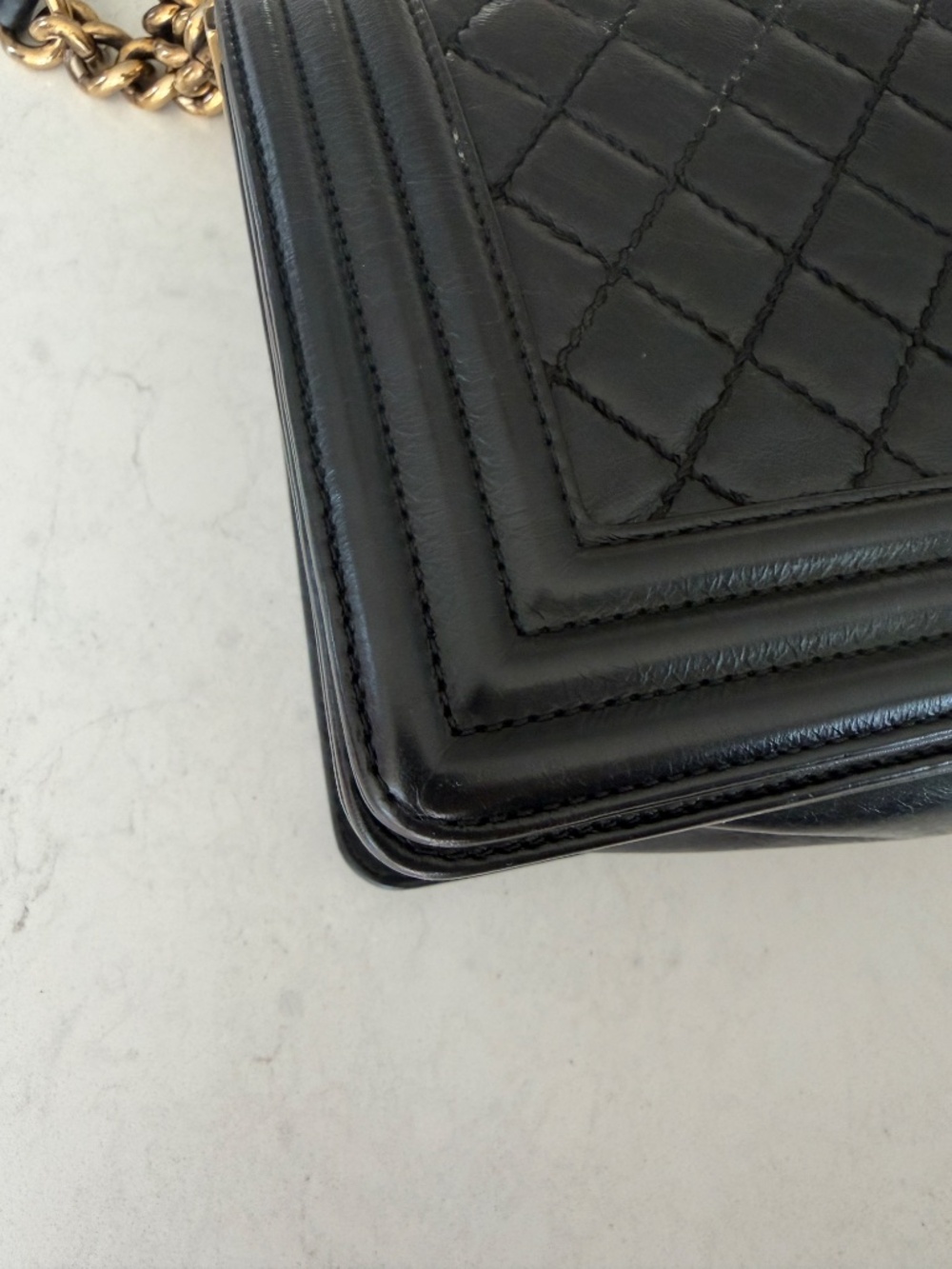 Chanel Small Boy Bag Black Quilted Calfskin Antique Gold Hardware Crossbody - Picture 10 of 16